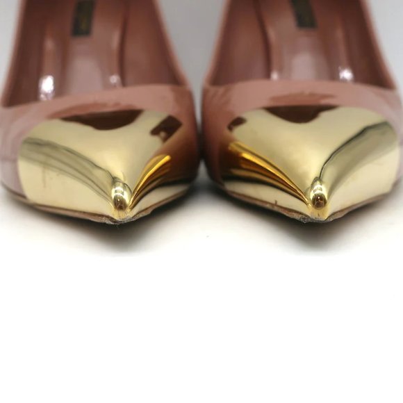 Louis Vuitton Allamanda Gold Cap Toe Pumps Rose Monogram Vernis Size 37.5 - Picture 5 of 12